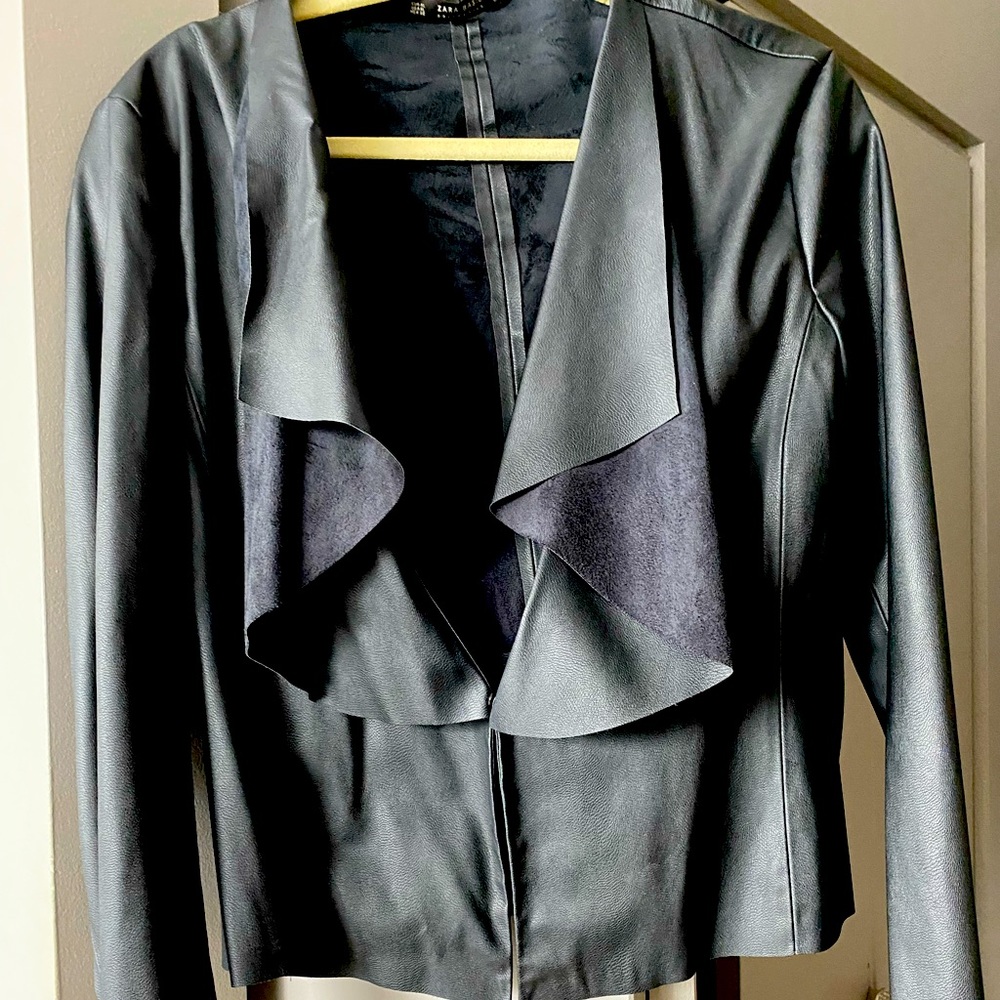 Zara Faux Leather Waterfall Blazer NWT
